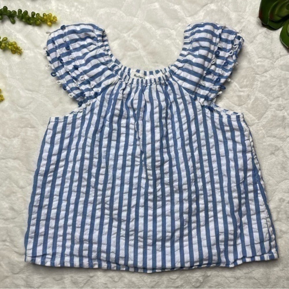 Roller Rabbit Girls Seersucker Striped Blue White Off Shoulder Tank Top 6